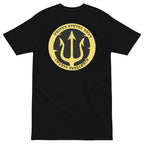 Black Navy Crusty Shellback heavyweight tee with large gold trident and United States Navy lettering on the back