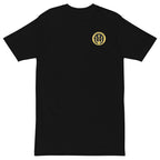 Black Navy Crusty Shellback heavyweight tee with small gold trident emblem on the left chest