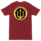 Brick Red Navy Crusty Shellback heavyweight tee with large gold trident and United States Navy lettering on the back