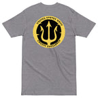 Carbon Grey Navy Crusty Shellback heavyweight tee with large gold trident and United States Navy lettering on the back