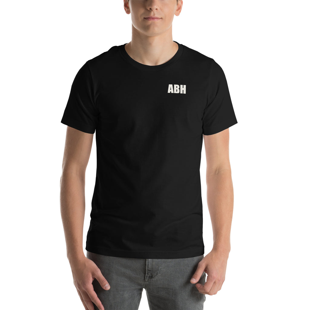 Black ABH Flight Deck Motion T-shirt front with ivory ABH lettering at the left chest