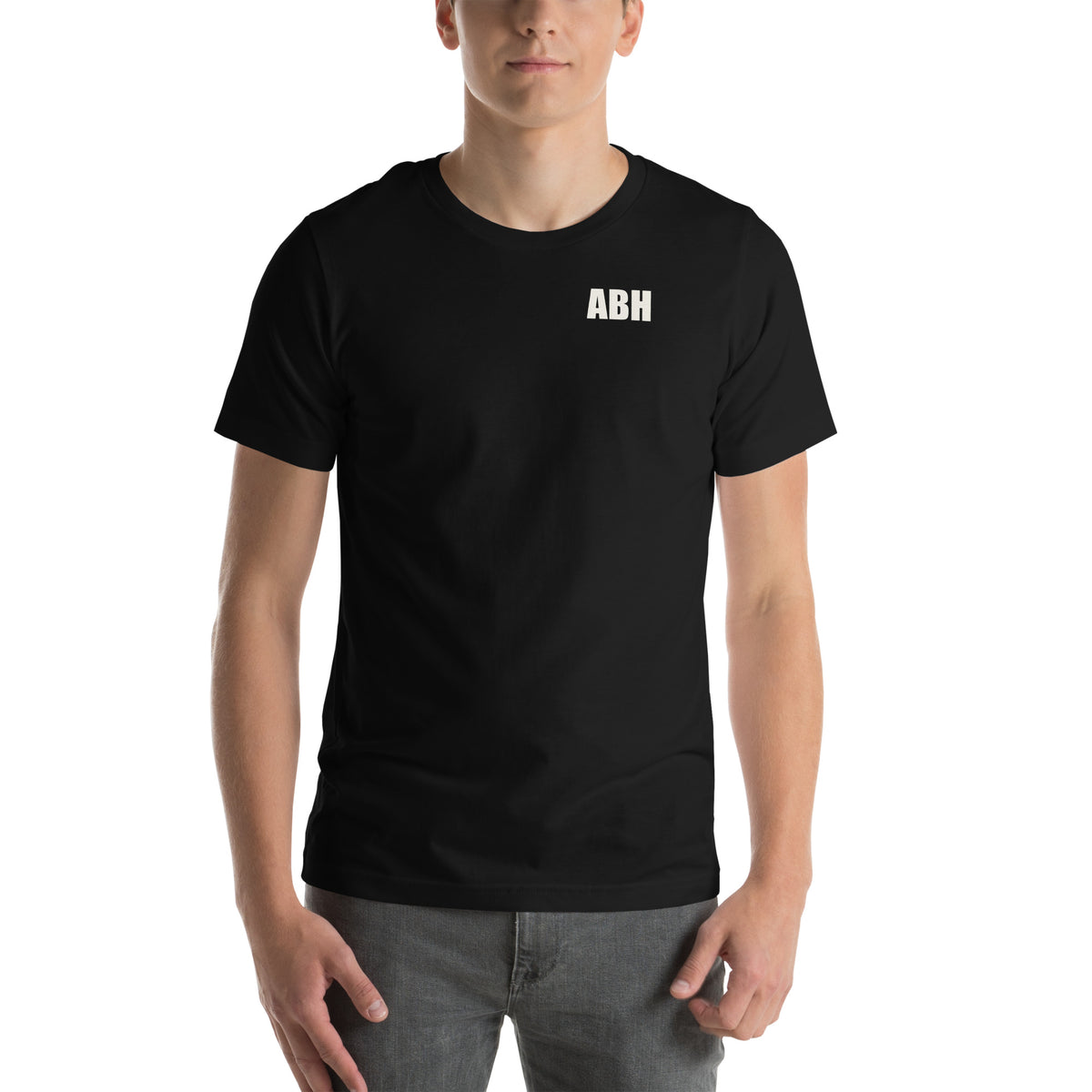 Black ABH Chocks Set T-shirt front with small ABH lettering at the left chest